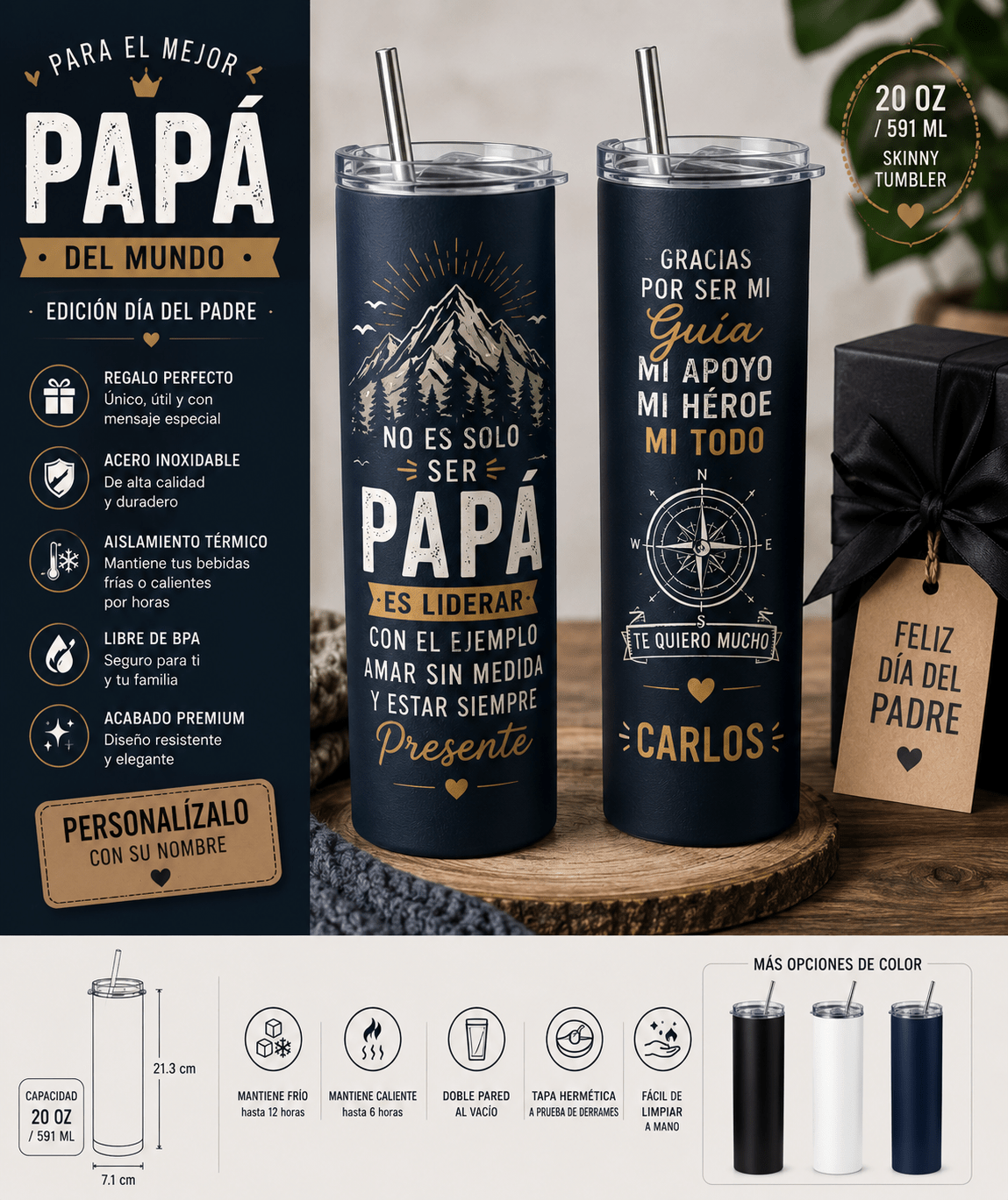 Tumbler Personalizado 20 oz | Foto, Nombre o Logo - ERDUM DESIGNS