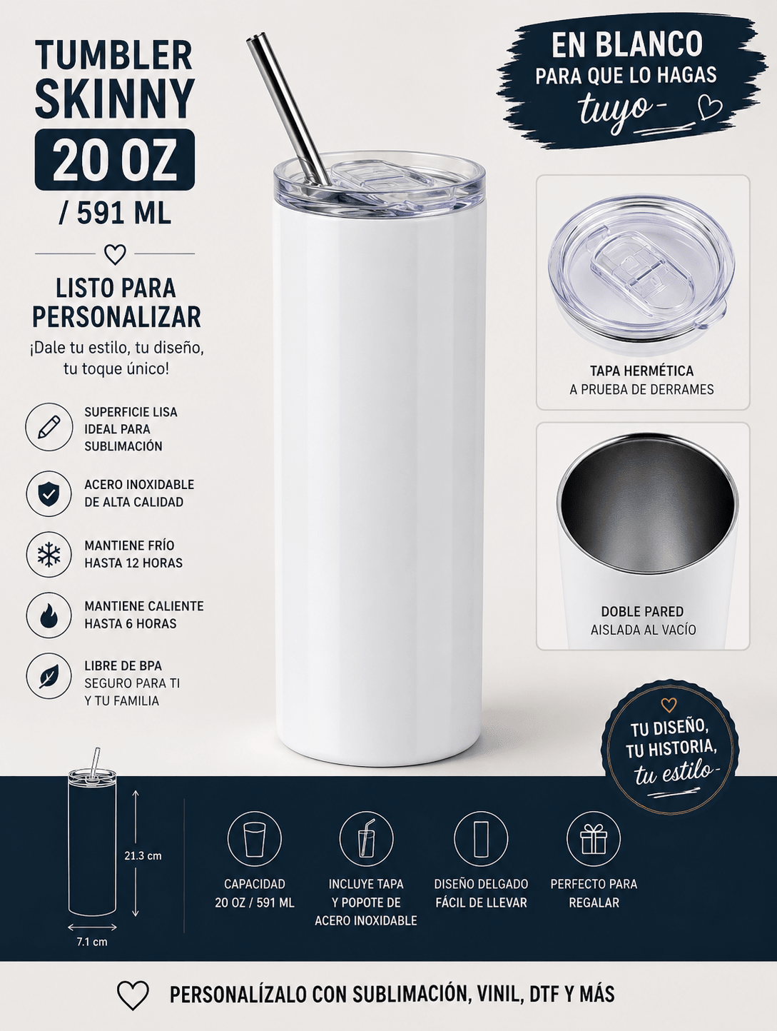 Tumbler Personalizado 20 oz | Foto, Nombre o Logo - ERDUM DESIGNS