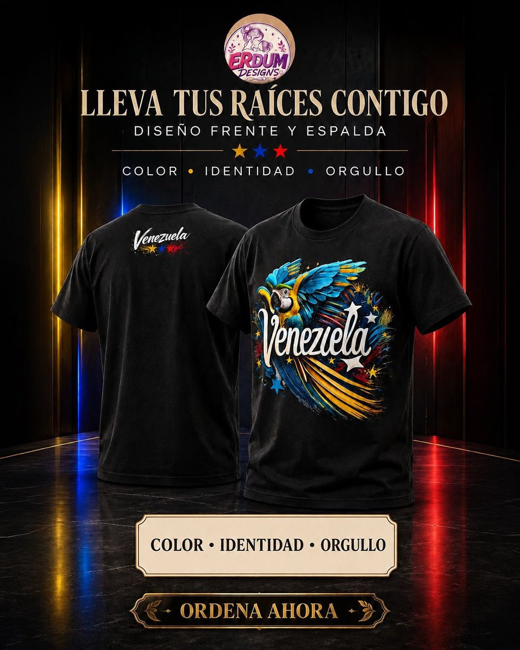 Camiseta Venezuela – Guacamaya | Diseño Frente y Espalda - ERDUM DESIGNS