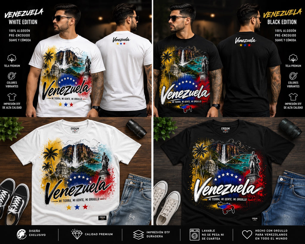 Camiseta Venezuela White Edition y Black Edition de ERDUM Designs