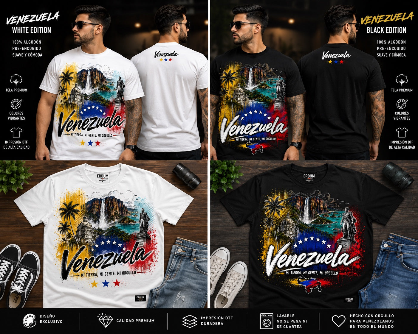 Camiseta Venezuela White Edition y Black Edition de ERDUM Designs