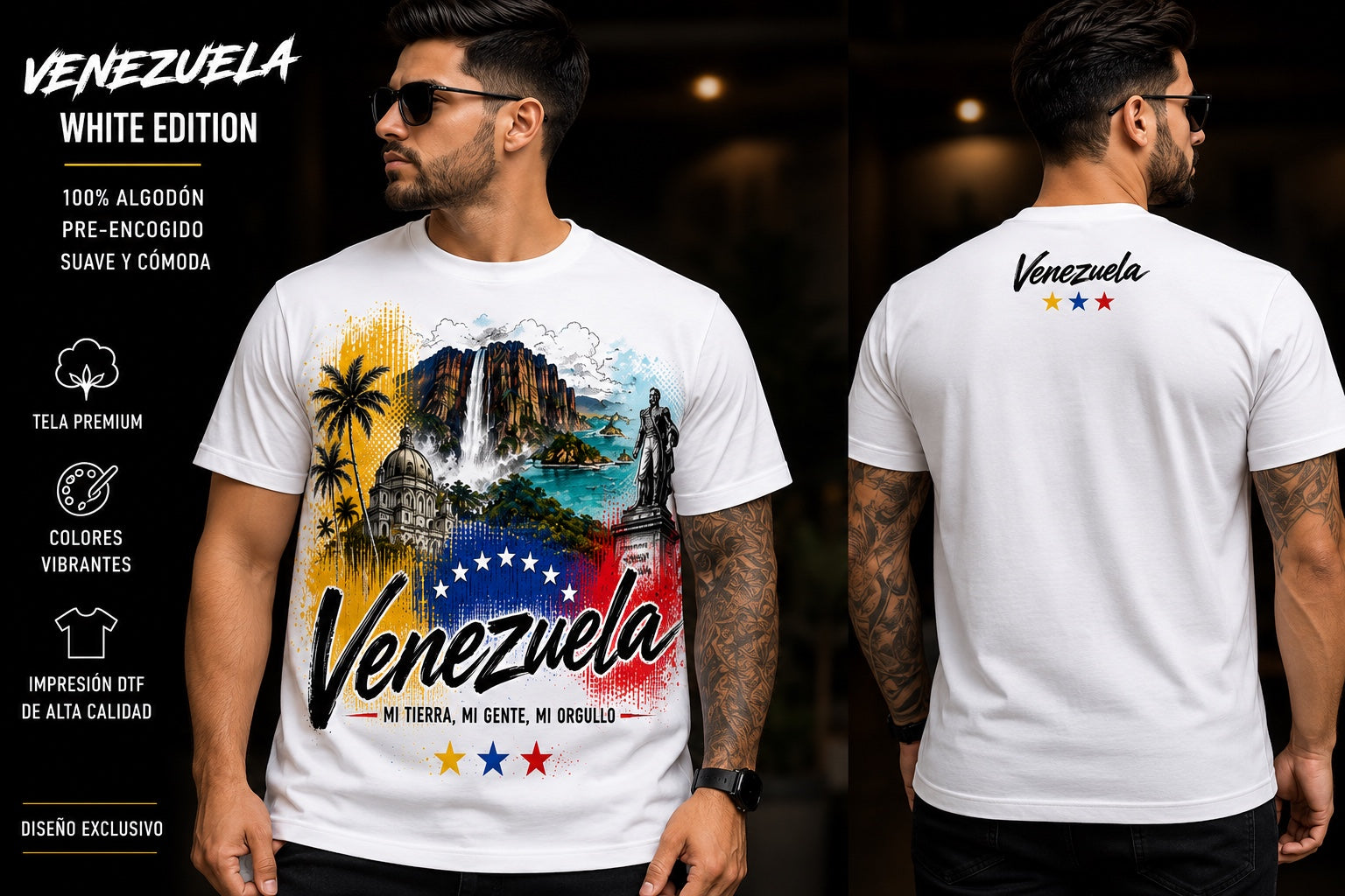 Camiseta Venezuela White Edition vista frontal y posterior