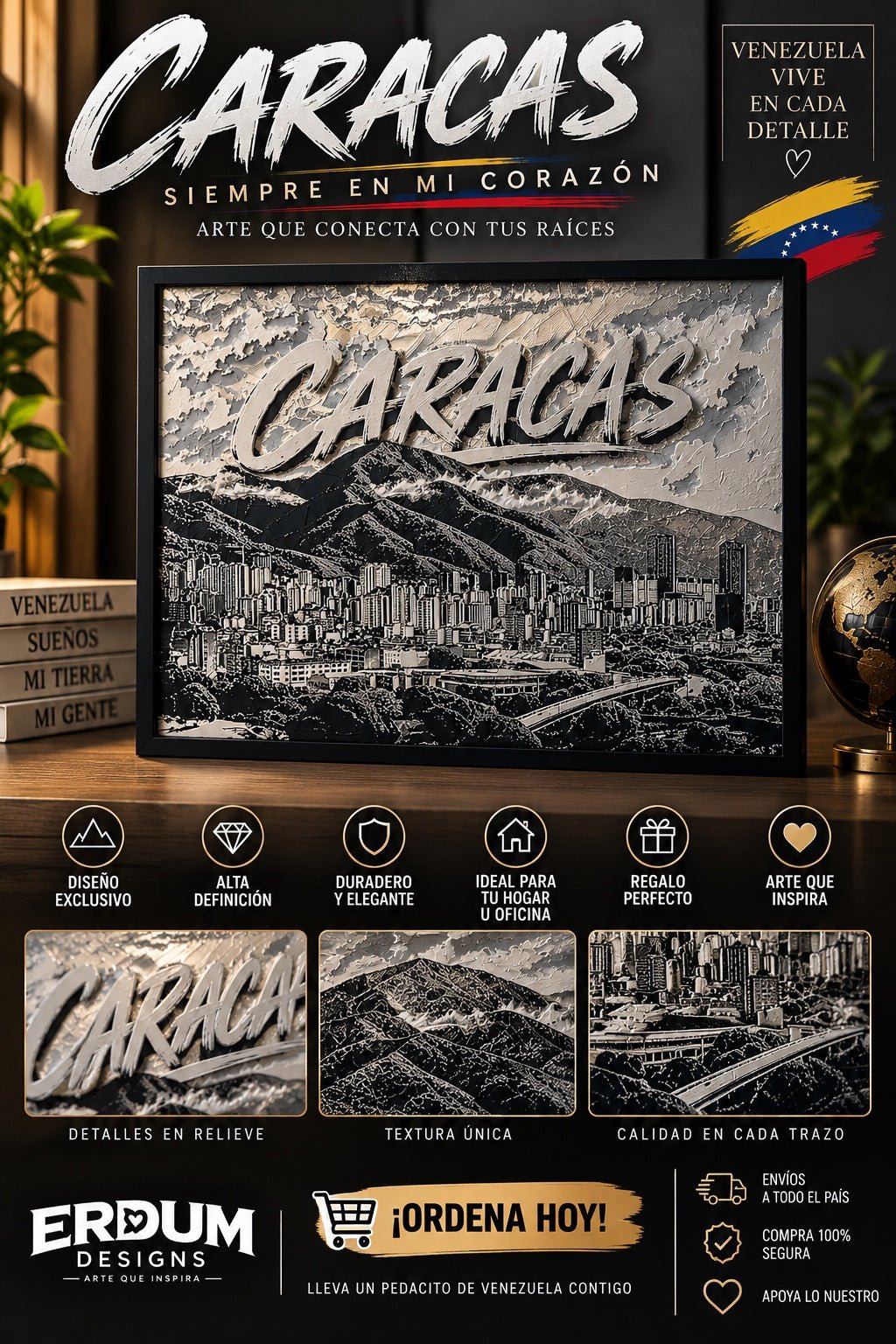 Caracas Venezuela – Arte Decorativo en Relieve 240 × 180 mm - ERDUM DESIGNS