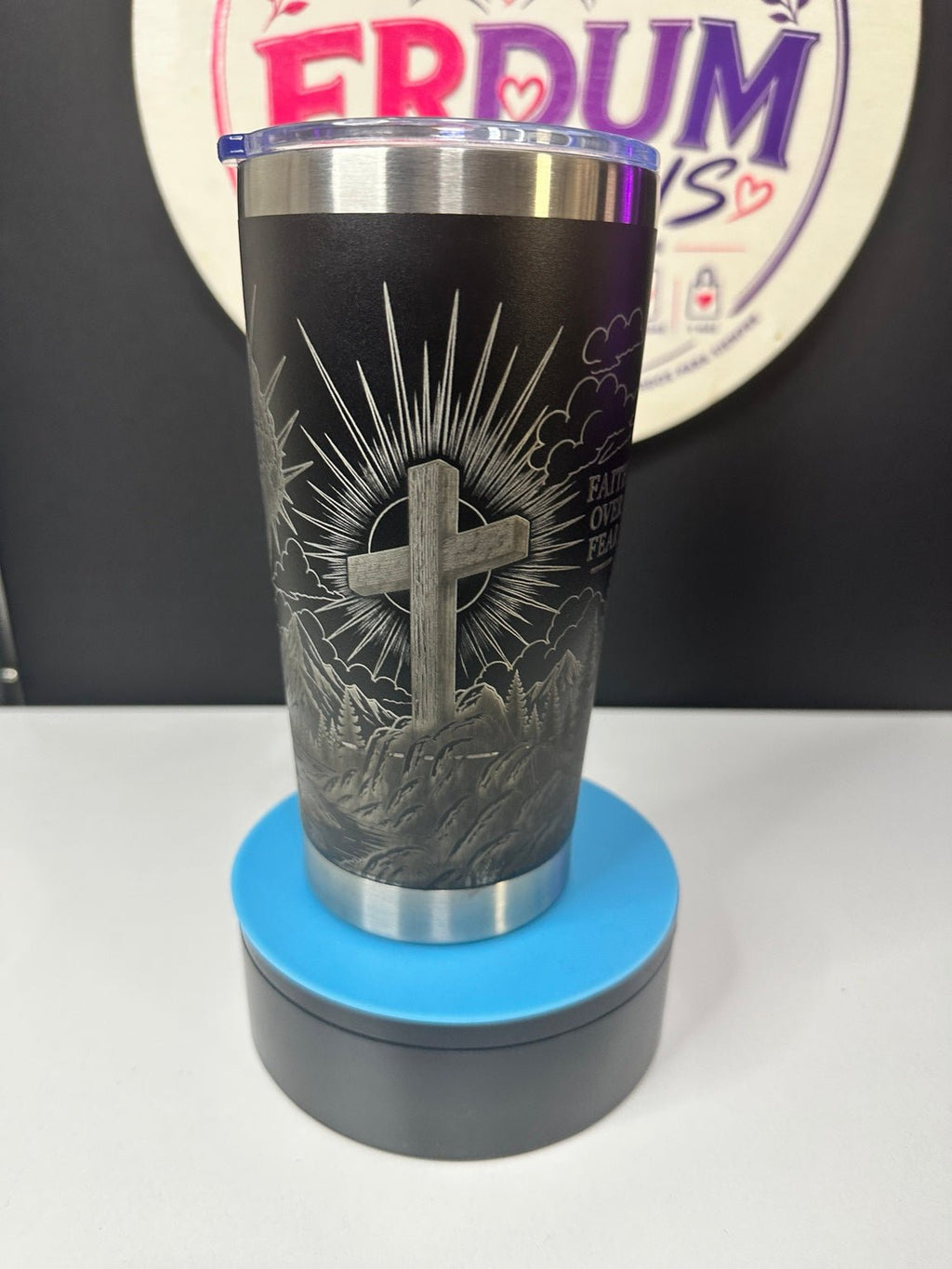 Faith Over Fear – 20oz Full Wrap Laser Engraved Christian Tumbler | Philippians 4:13 - ERDUM DESIGNS