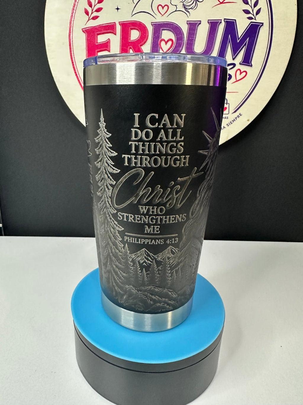 Faith Over Fear – 20oz Full Wrap Laser Engraved Christian Tumbler | Philippians 4:13 - ERDUM DESIGNS