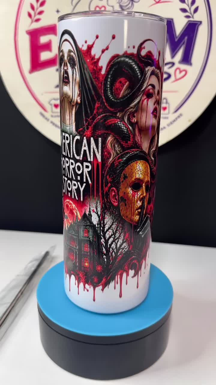 20oz Halloween Horror Tumbler – Sublimated Skinny Tumbler, American Horror Story Design - ERDUM DESIGNS