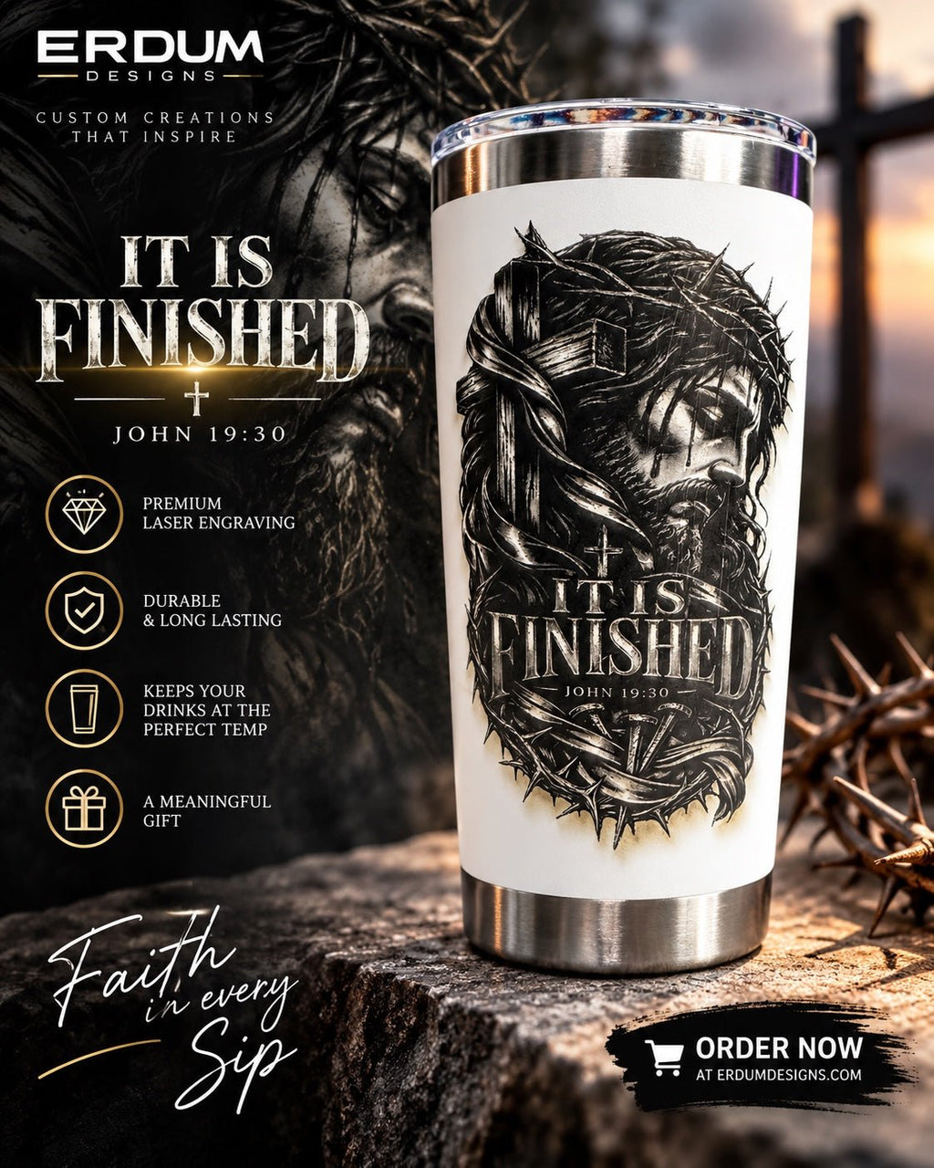 It Is Finished – John 19:30 | 20oz Engraved Tumbler - ERDUM DESIGNS