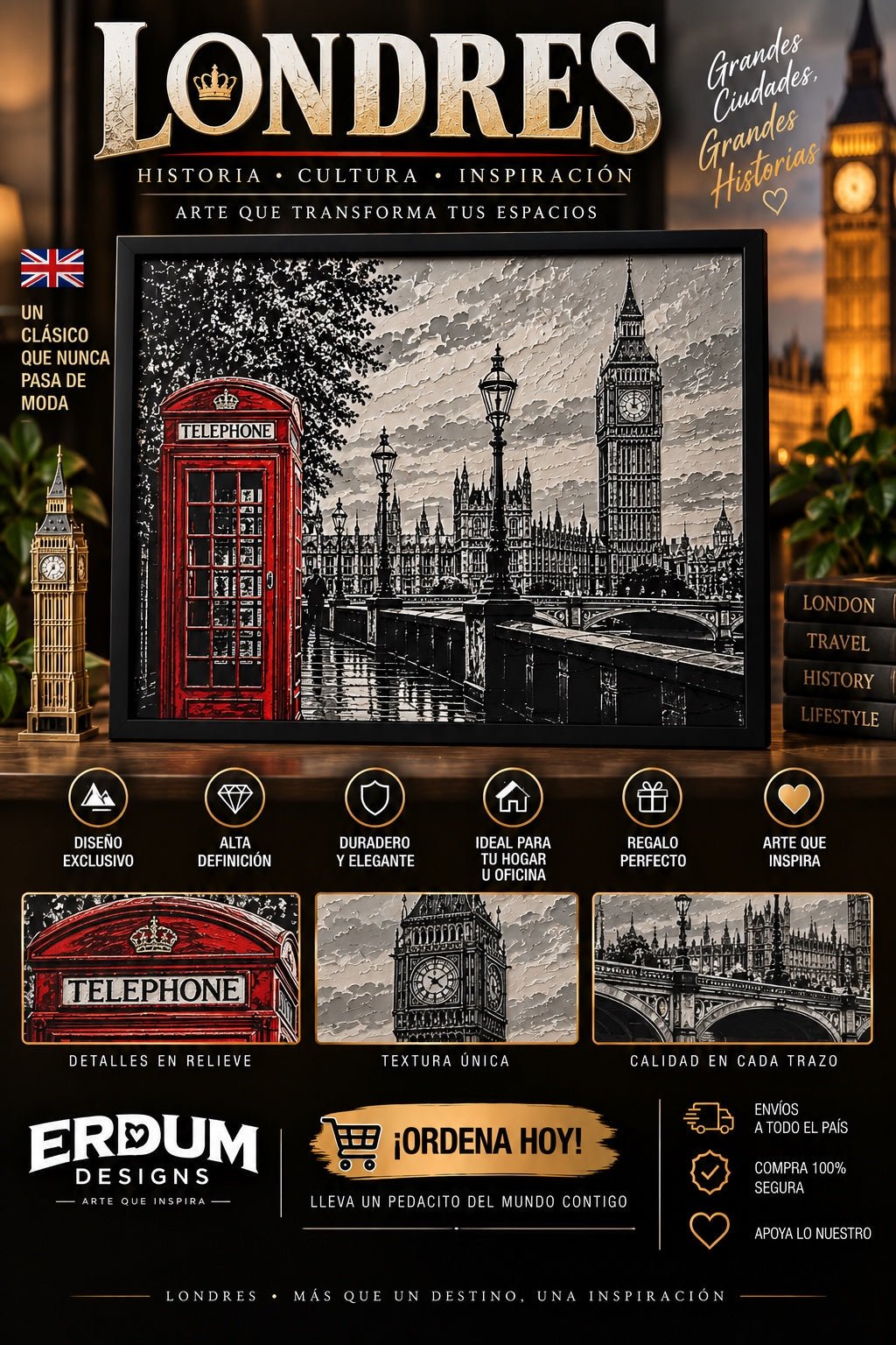 Londres – Arte Decorativo en Relieve 240 × 180 mm - ERDUM DESIGNS