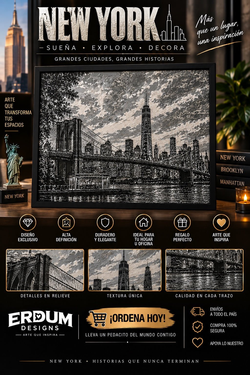 New York – Arte Decorativo en Relieve 240 × 180 mm - ERDUM DESIGNS
