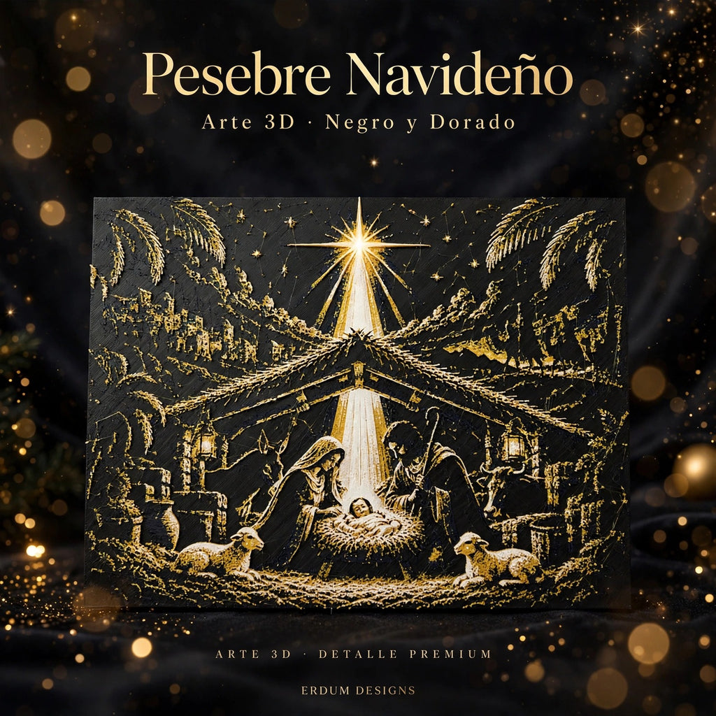 Nativity Scene 3D Wall Art – HueForge Style Black & Gold Nativity Relief, Christmas Christian Home Decor - ERDUM DESIGNS