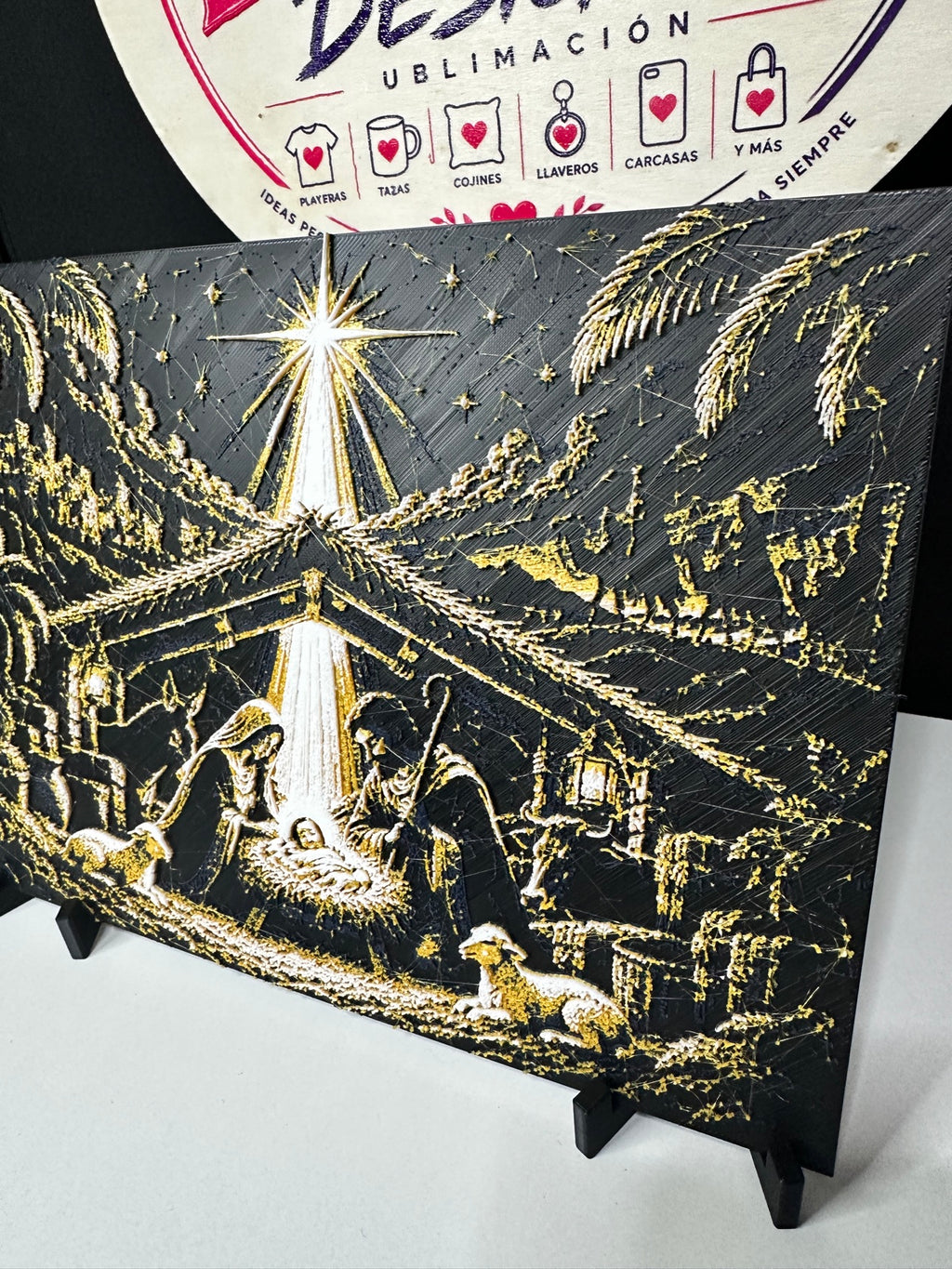 Nativity Scene 3D Wall Art – HueForge Style Black & Gold Nativity Relief, Christmas Christian Home Decor - ERDUM DESIGNS
