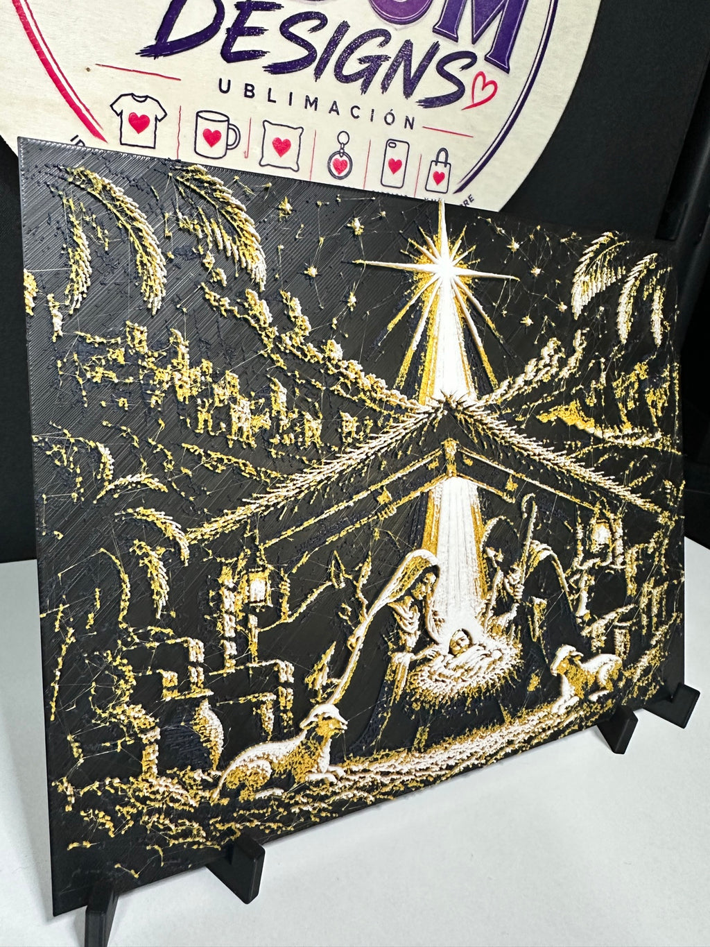 Nativity Scene 3D Wall Art – HueForge Style Black & Gold Nativity Relief, Christmas Christian Home Decor - ERDUM DESIGNS