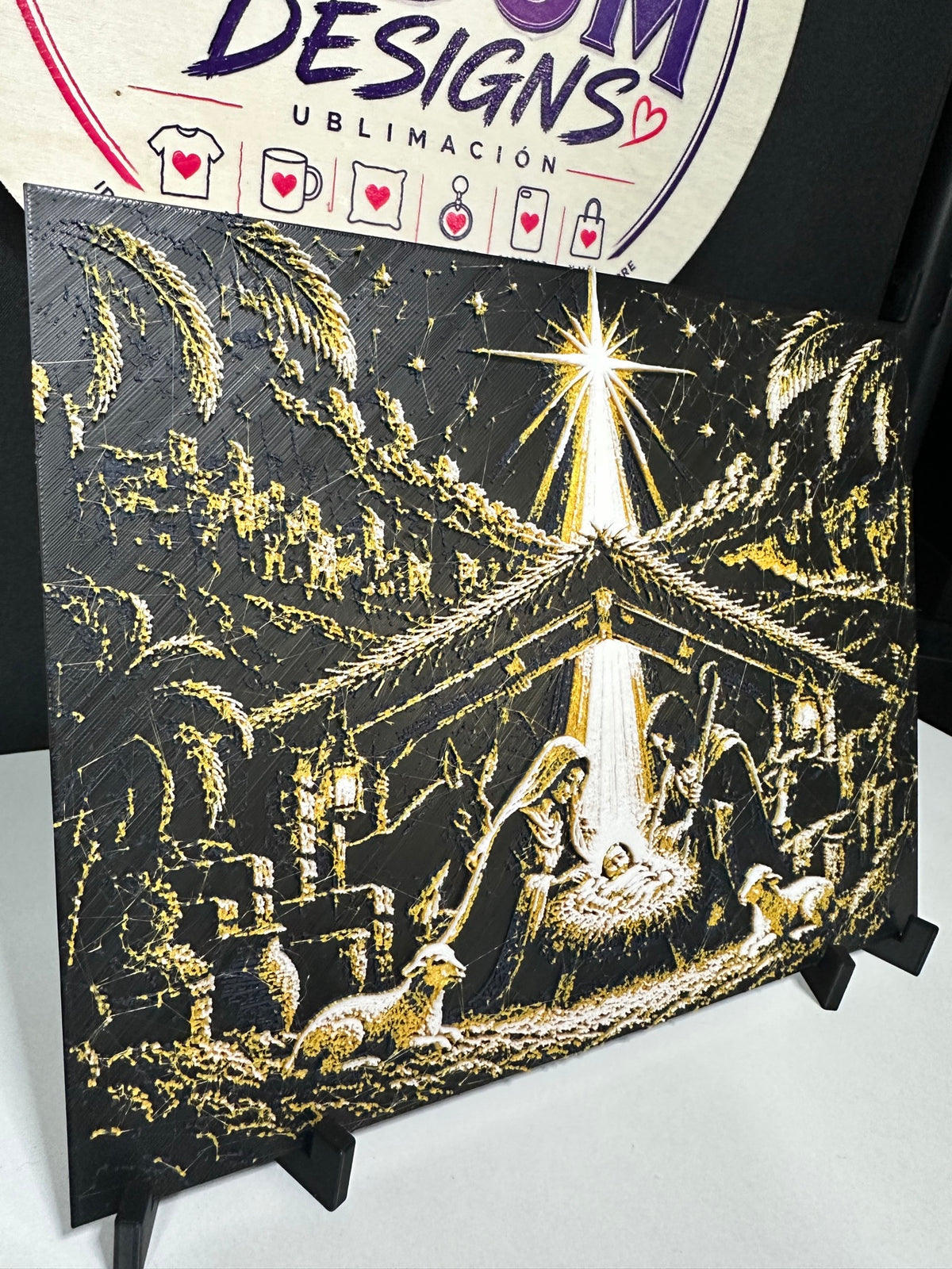 Nativity Scene 3D Wall Art – HueForge Style Black & Gold Nativity Relief, Christmas Christian Home Decor - ERDUM DESIGNS