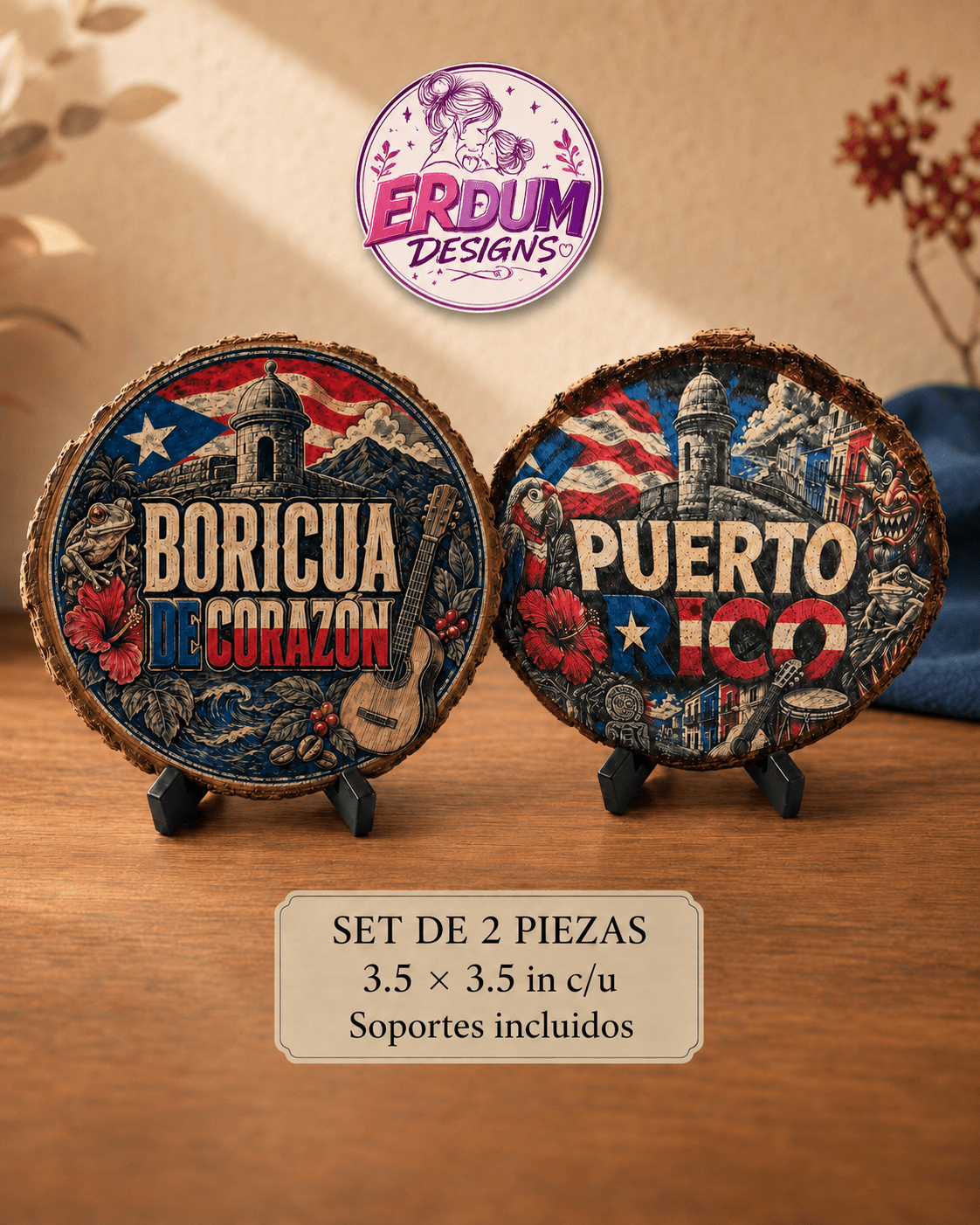 Set Orgullo Boricua – 2 piezas decorativas en madera de pino - ERDUM DESIGNS