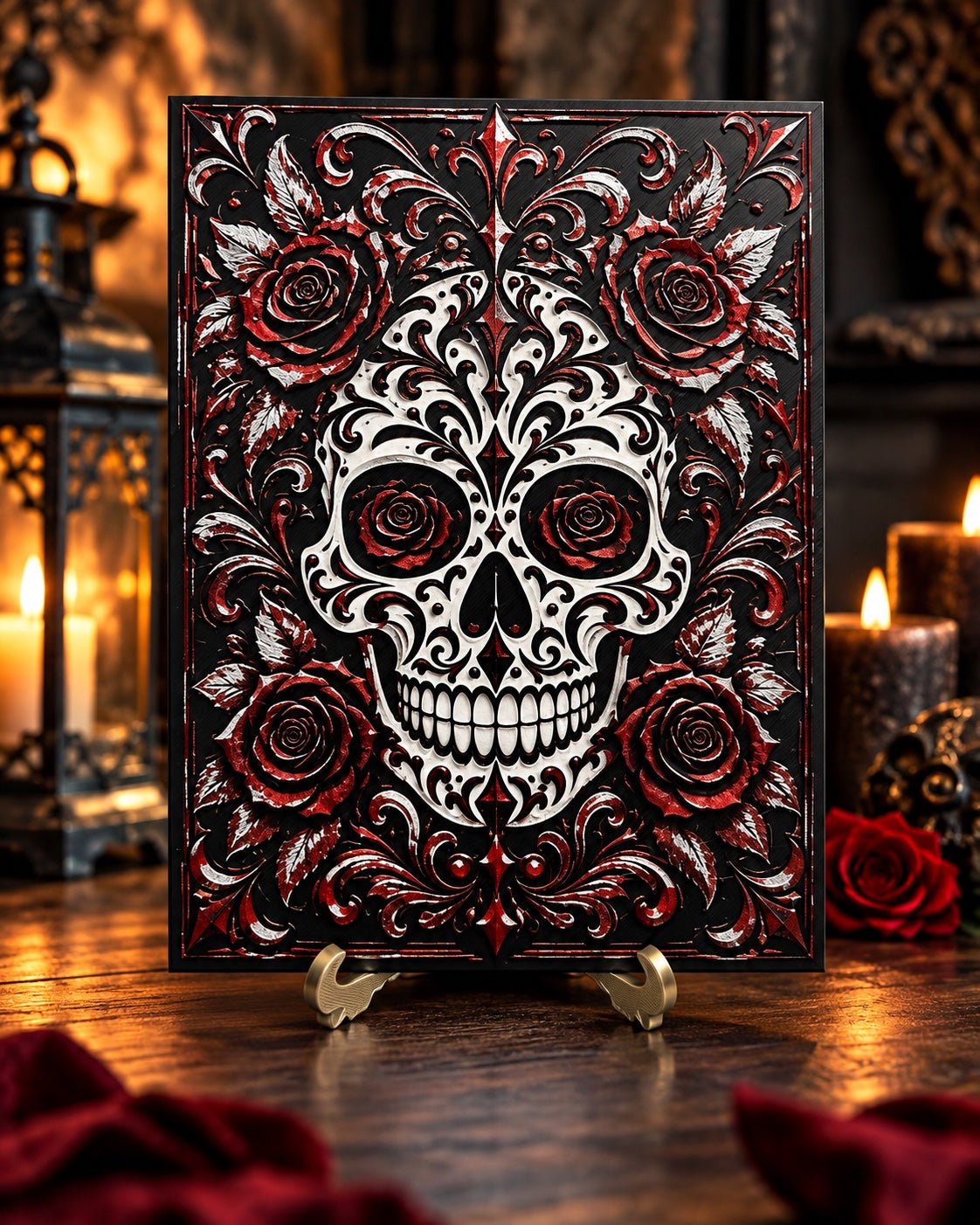 Sugar Skull & Roses 3D Wall Art - ERDUM DESIGNS