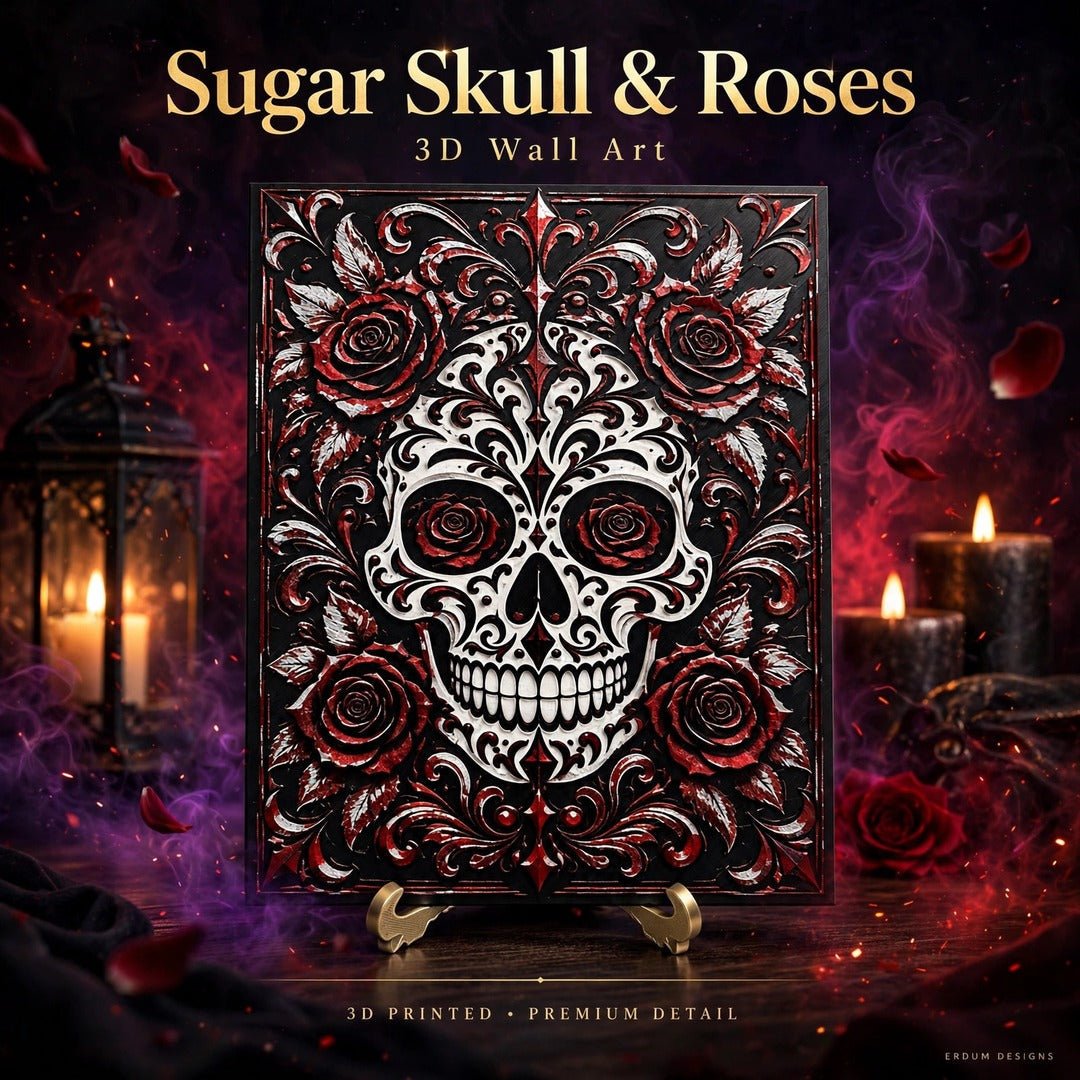Sugar Skull & Roses 3D Wall Art - ERDUM DESIGNS