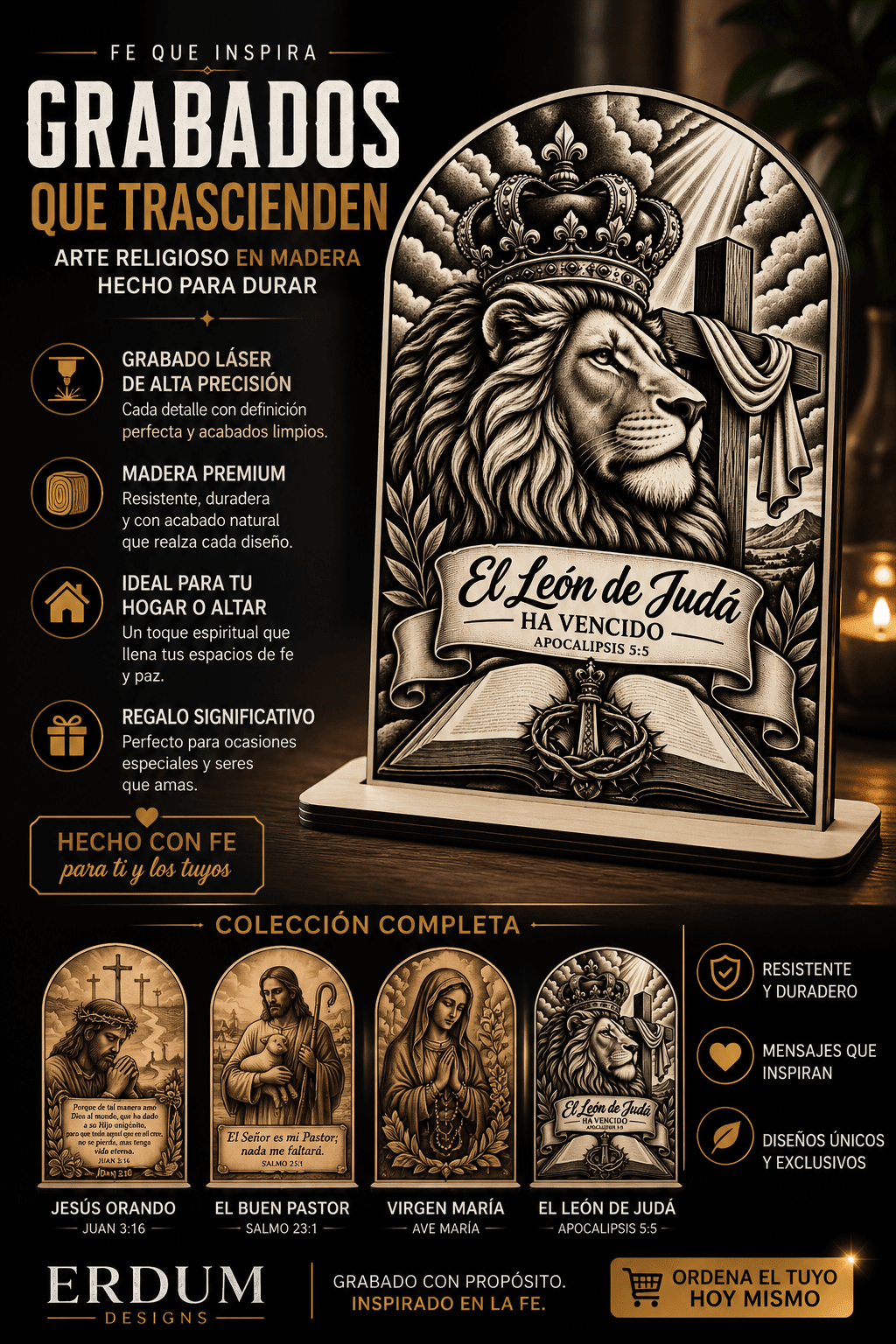 Arte religioso Virgen María en madera – Ave María - ERDUM DESIGNS