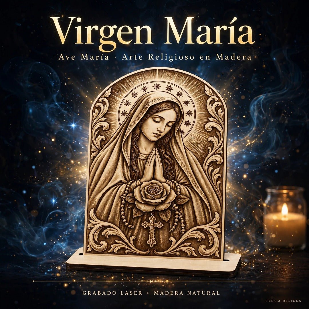 Arte religioso Virgen María en madera – Ave María - ERDUM DESIGNS